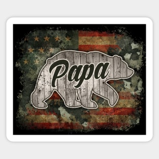 Papa bear; Papa; Dad; bear; American dad; American papa; USA; America; flag; patriotic; Father's Day; gift for dad; gift for papa; dad; father's day gift; pappy; grandpa; gift; son; daughter; child; children; stars and stripes; Sticker